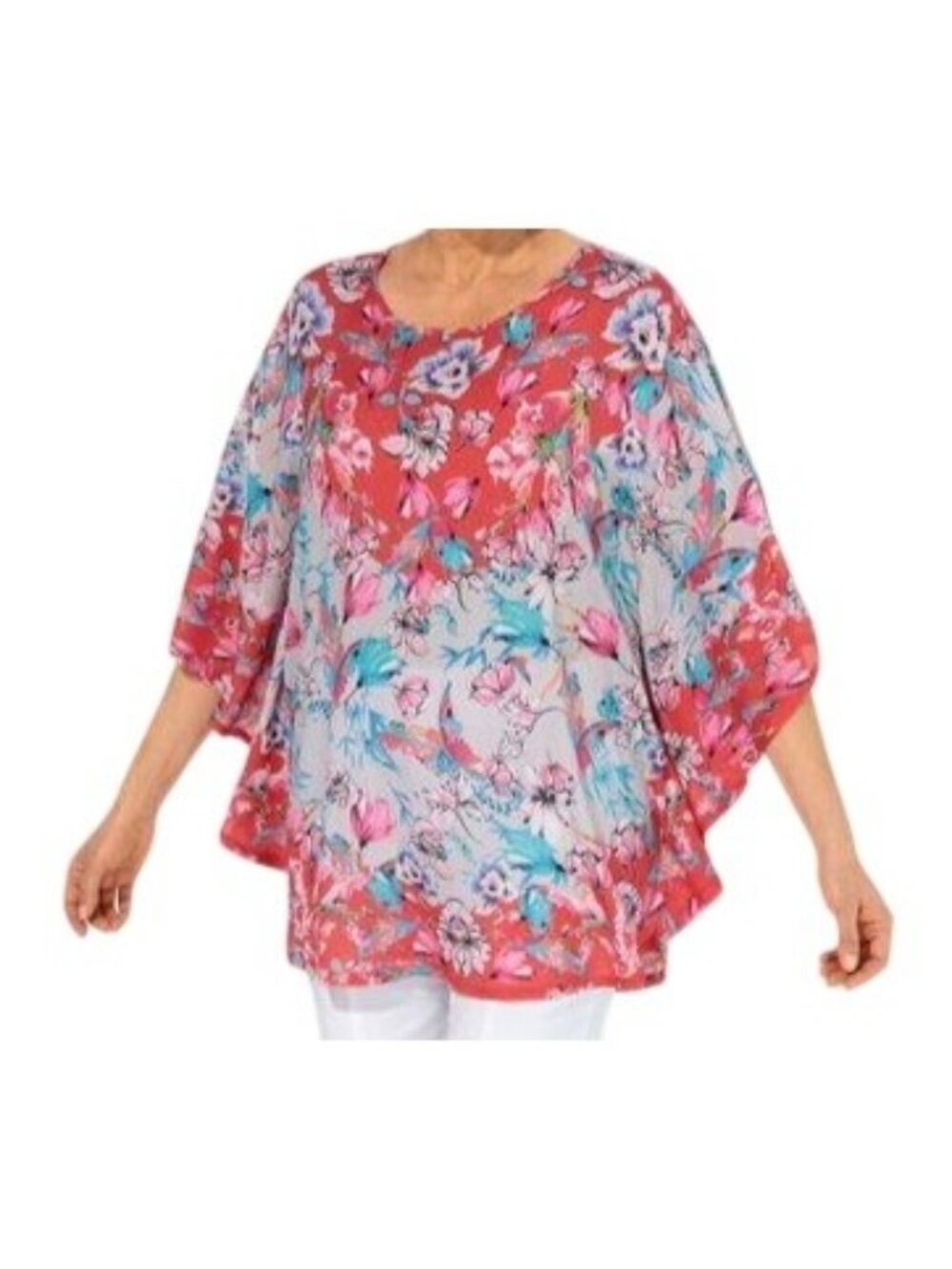 Tolani Collection Womens Floral Poncho Top LP Lightweight Made in India Boho.